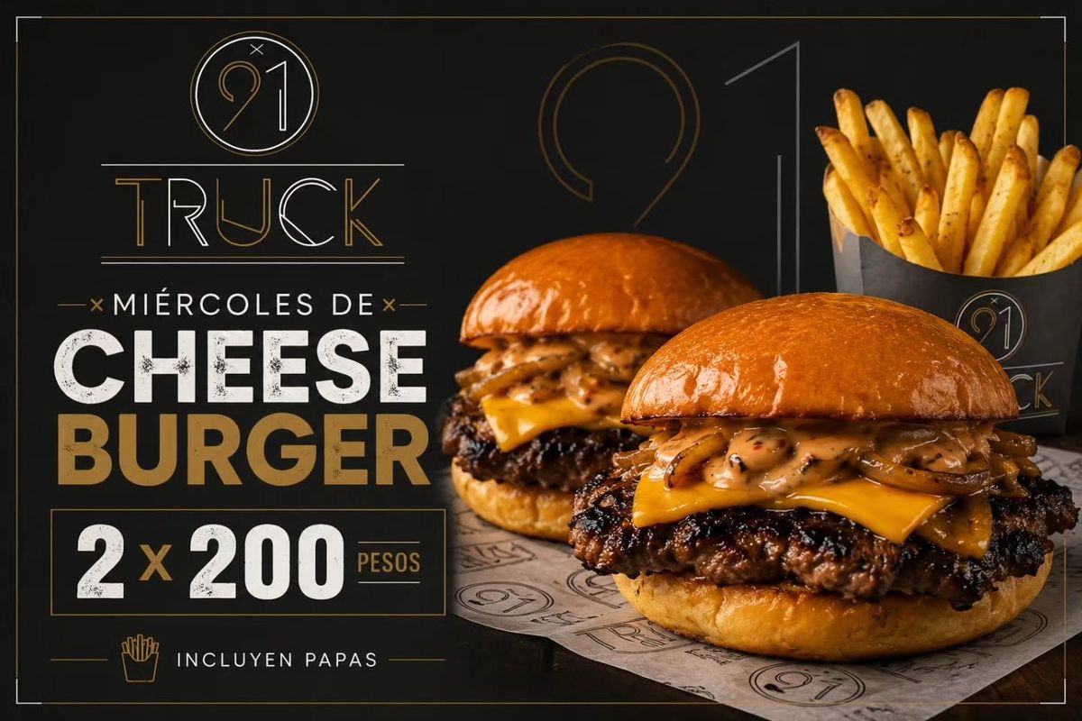 Miércoles de Cheeseburger, 2 por 200 pesos, incluyen papas